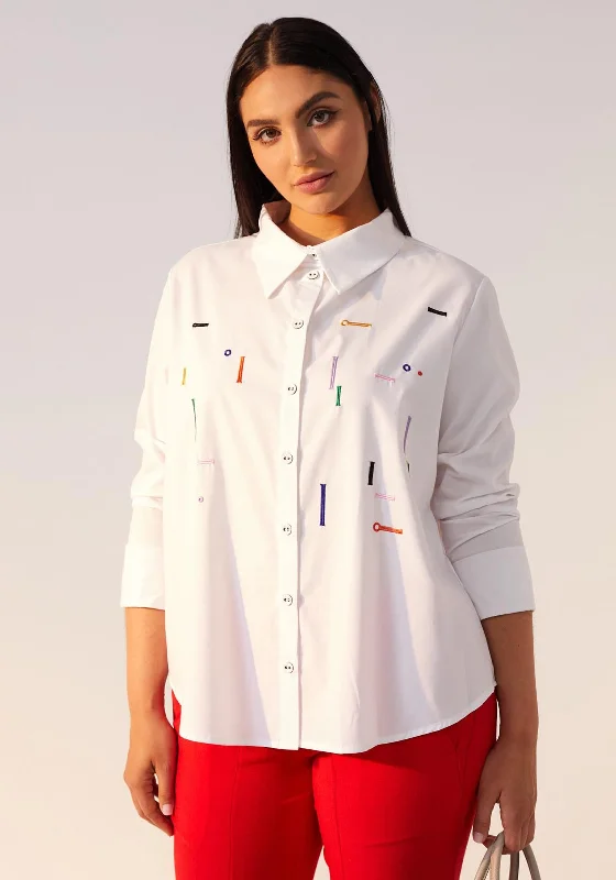 Ora Embroidered Shape Shirt, White-- Seamless Knitted Crochet