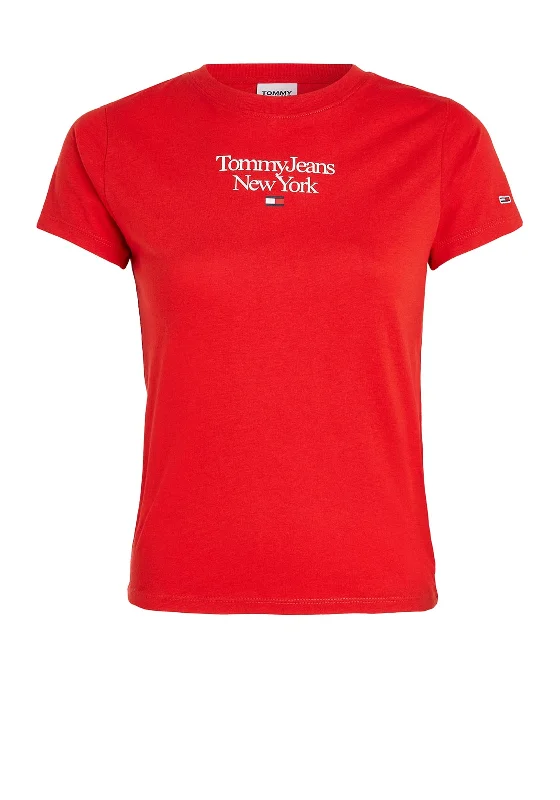 Tommy Jeans Womens Slim T-Shirt, Deep Crimson-- Cashmere Blend Cotton Blend Poly Blend Tommy Jeans Womens Slim T-Shirt, Deep Crimson-- Cashmere Blend Cotton Blend Poly Blend