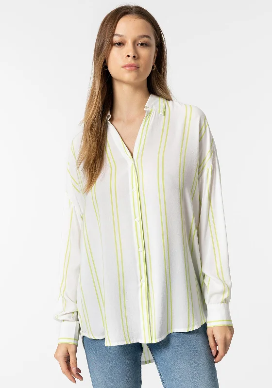 Tiffosi Buarque Striped Shirt, White & Green-- Hooded Caped Shawl Collar