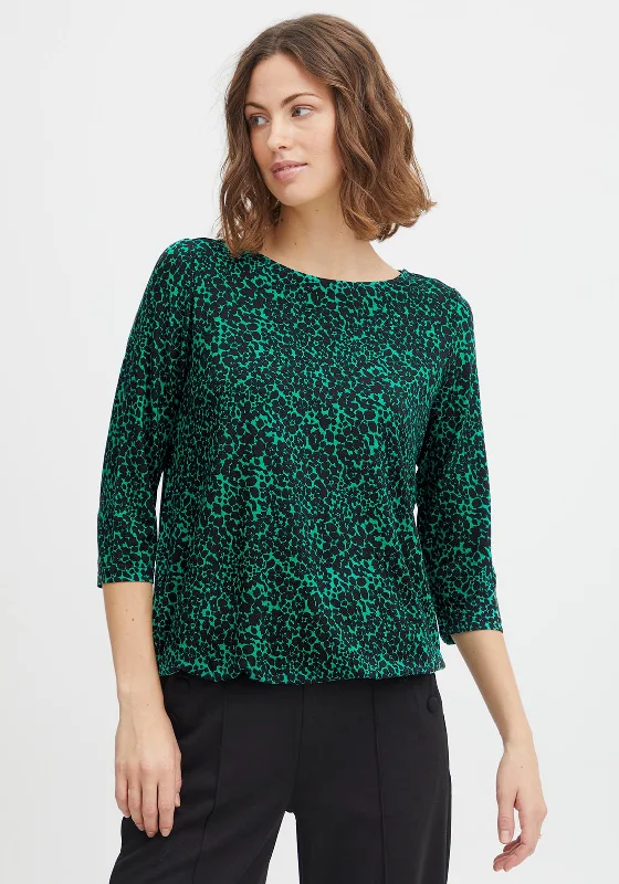Fransa Three Quarter Sleeve Print T-Shirt, Holly Green-- Handmade Hand-knitted Hand-woven Fransa Three Quarter Sleeve Print T-Shirt, Holly Green-- Handmade Hand-knitted Hand-woven
