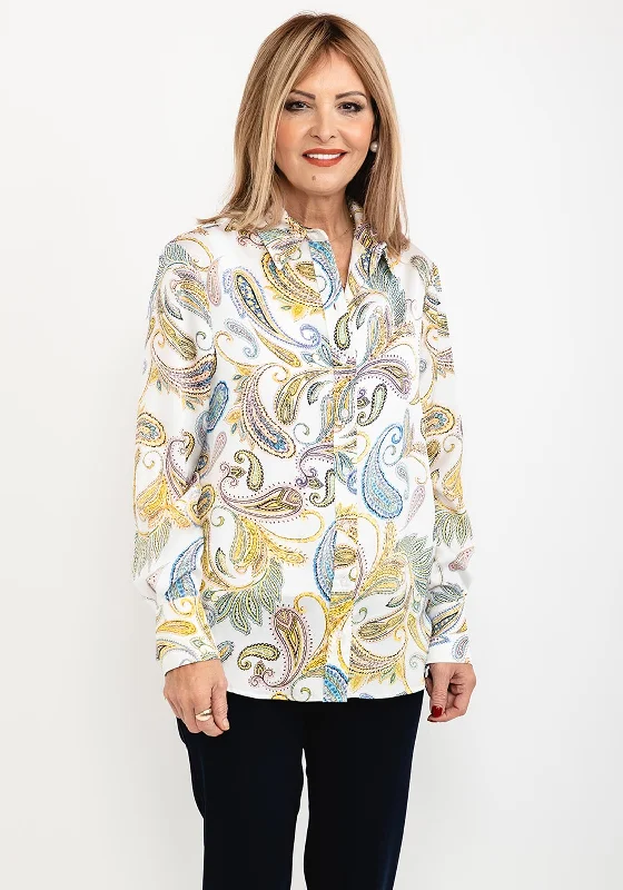 Guess Womens Paisley Print Shirt, White Multi-- Ribbed Striped Patterned