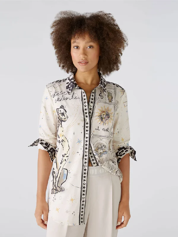 Oui Patterned Shirt Off White & Black-- Spandex Blend Rayon Blend Denim Blend