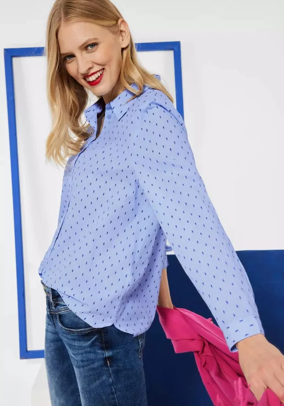 Street One Embossed Detailed Shirt, Blue-- Silk Blend Satin Velvet