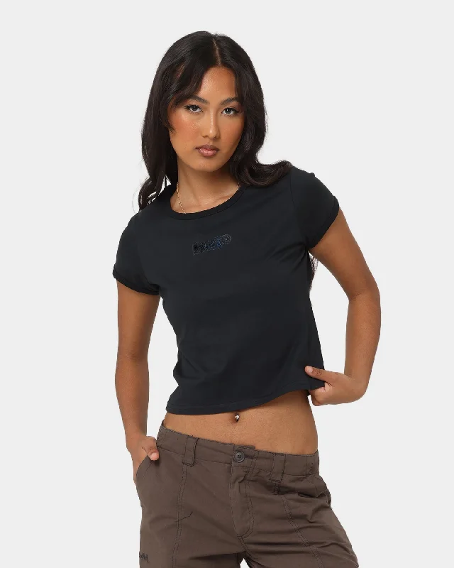 HUF Women's Foil Logo Knit Baby T-Shirt Off Black-- Casual Formal Business