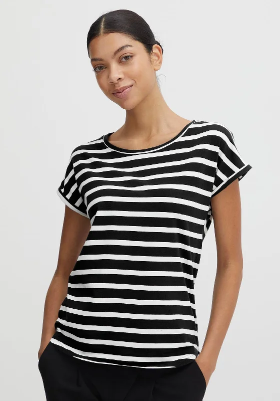 B.Young Stripe Pattern T-Shirt, Black-- Collared Crew Neck Turtle Neck
