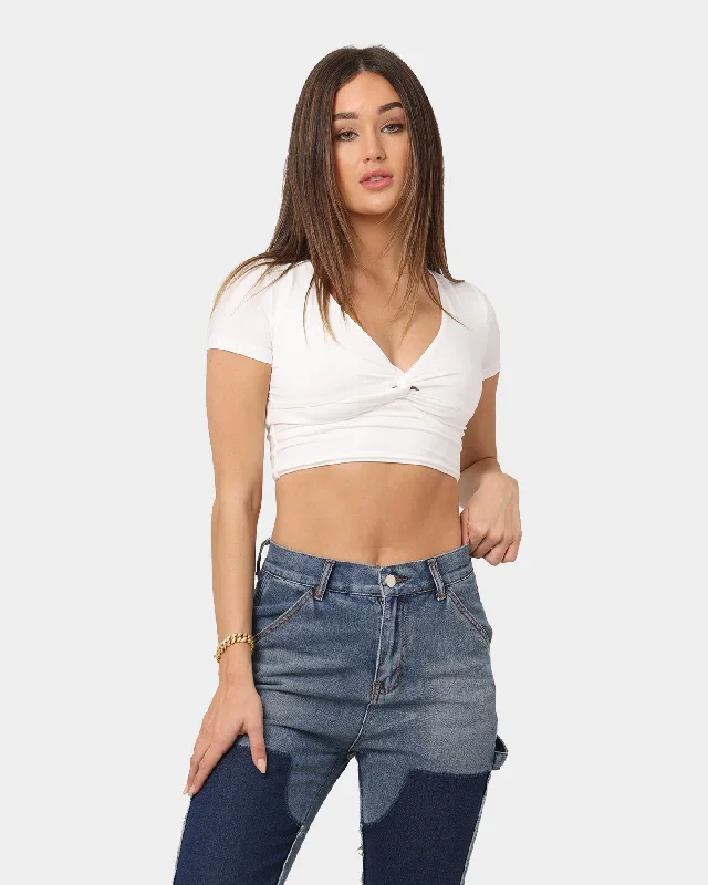 XXIII Women's Zosia Plunge Crop T-Shirt White-- Fleece Fabric Down Fabric Feather Fabric XXIII Women's Zosia Plunge Crop T-Shirt White-- Fleece Fabric Down Fabric Feather Fabric
