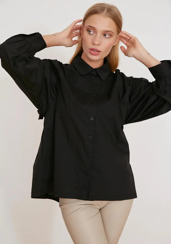 Jovonna Kathrin Oversize Shirt, Black-- Collared T-Shirt Boat Neck A-Line