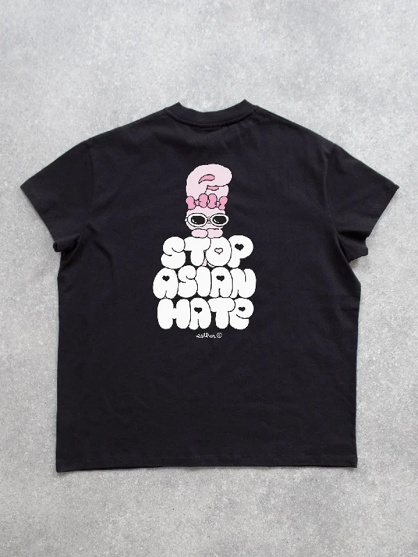 Lazy Oaf x Esther Stop Asian Hate Black T-Shirt-- Fleece Nylon Spandex
