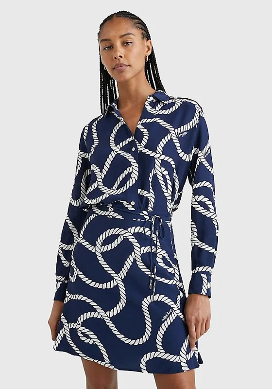 Tommy Hilfiger Womens Rope Print Shirt, Navy-- Houndstooth Herringbone Solid