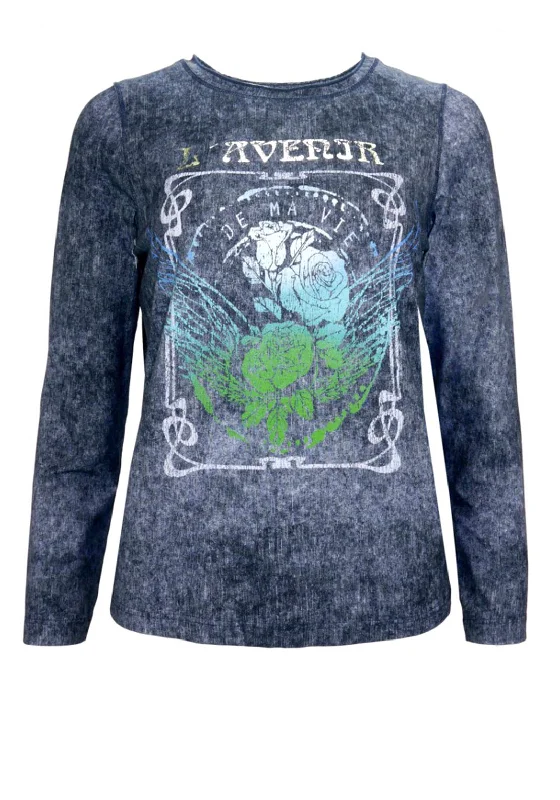 Bianca Dami Long Sleeve T-Shirt, Navy-- Collared Crew Neck Turtle Neck