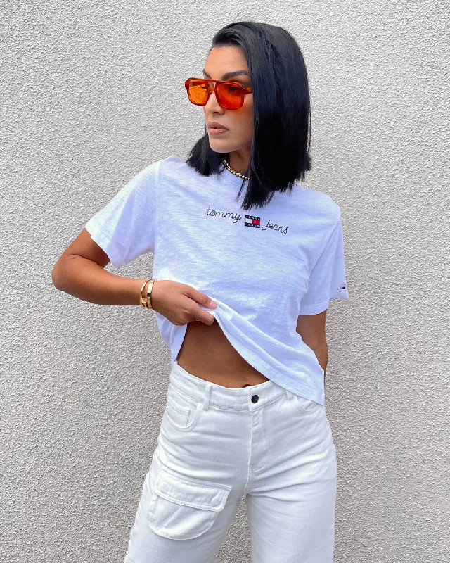 Tommy Jeans Women's Boxy Crop Homespun T-Shirt White-- Iron Safe Non-Iron Wrinkle Free Tommy Jeans Women's Boxy Crop Homespun T-Shirt White-- Iron Safe Non-Iron Wrinkle Free