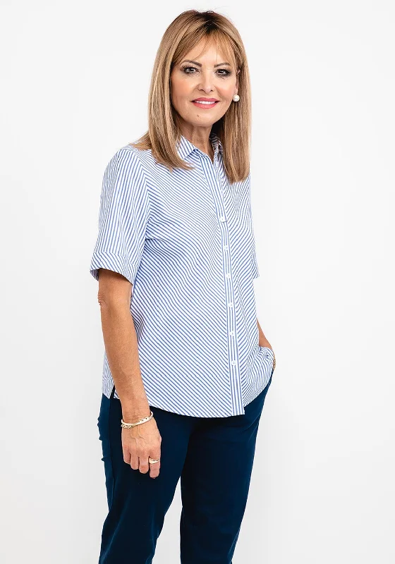 ERFO Striped Short Sleeve Light Shirt, Blue-- Chenille Blend Fleece Blend Nylon Blend ERFO Striped Short Sleeve Light Shirt, Blue-- Chenille Blend Fleece Blend Nylon Blend