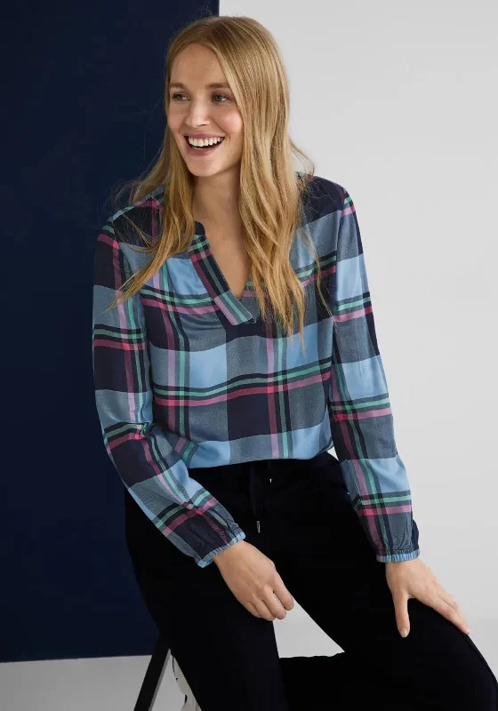 Street One Check Pattern Shirt, Deep Blue Multi-- Satin Fabric Silk Fabric Chiffon Fabric Street One Check Pattern Shirt, Deep Blue Multi-- Satin Fabric Silk Fabric Chiffon Fabric