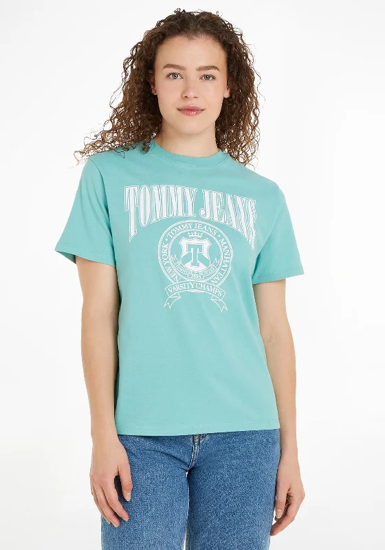 Tommy Jeans Womens Relaxed Varsity T-Shirt, Ocean Tide-- Satin Blend Silk Blend Wool Blend Tommy Jeans Womens Relaxed Varsity T-Shirt, Ocean Tide-- Satin Blend Silk Blend Wool Blend