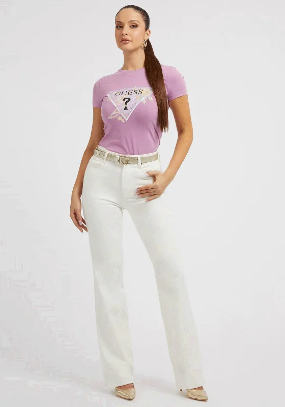 Guess Alva Triangular Logo T-Shirt, Purple-- Satin Blend Silk Blend Wool Blend
