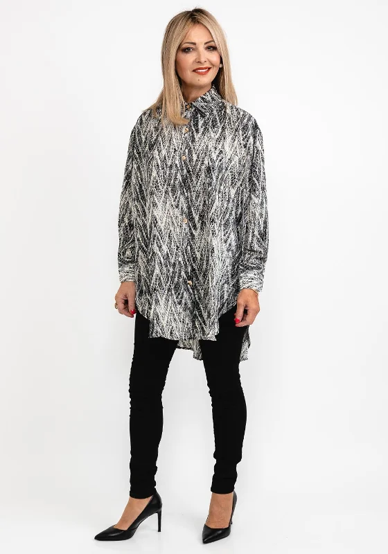 Seventy1 Snake Print Long Oversize Tunic Shirt, Grey-- Houndstooth Herringbone Solid