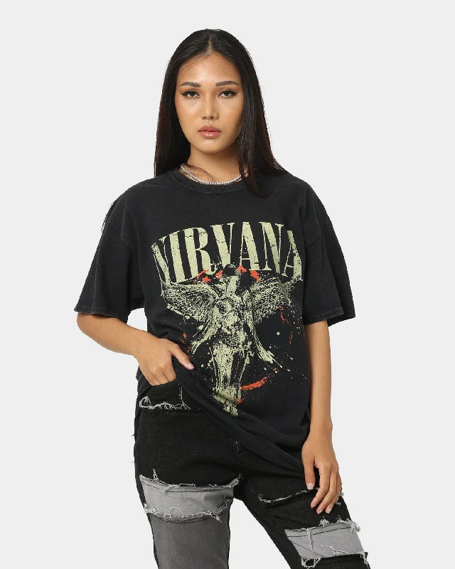 Nirvana In Utero Distressed Circle T-Shirt Black Wash-- Rayon Velvet Corduroy
