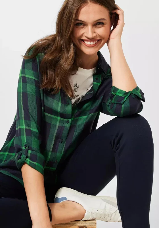 Cecil Check Shirt, Navy Green-- Fashionable Trendy Casual