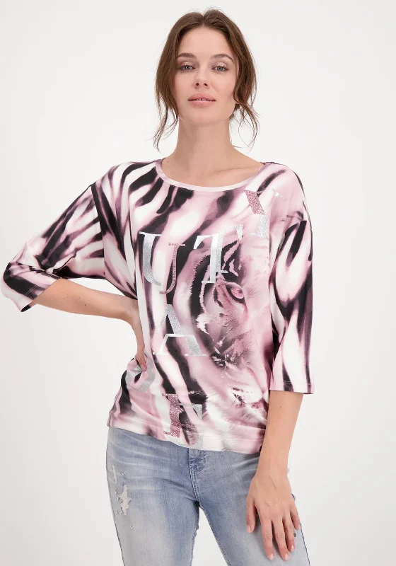 Monari Tiger Print T-Shirt, Blossom Pink Multi-- Thin T-Shirt Open Front Quick Dry