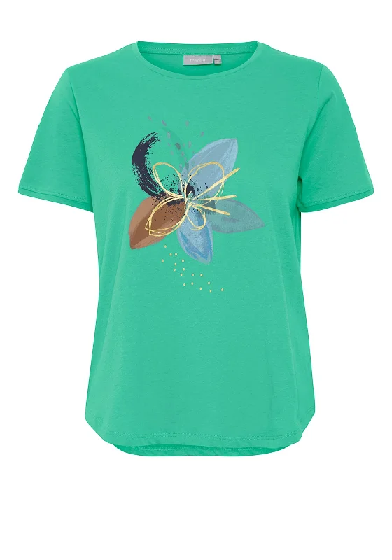 Fransa Lily Graphic T-Shirt, Emerald-- Front Pockets Side Pockets Patch Pockets