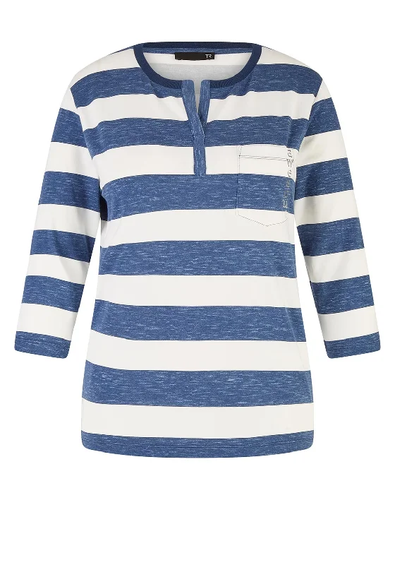 Rabe Block Striped T-Shirt, Blue & White-- Plaid T-Shirt Polka Dot Checkered