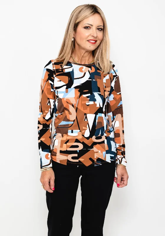 Rabe Abstract Letter Print T-Shirt, Brown Multi-- Rayon Velvet Corduroy