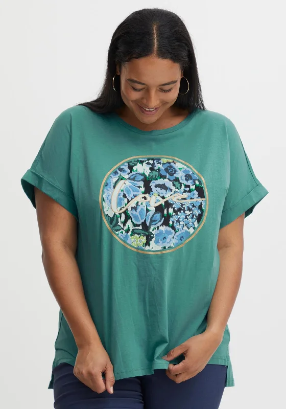 Fransa Floral Love Graphic T-Shirt, Sage Green-- Hooded Caped Shawl Collar