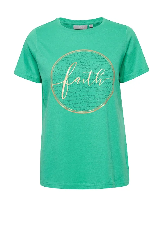 Fransa Faith Graphic T-Shirt, Emerald-- V-Neck T-Shirt Long Sleeve Cotton