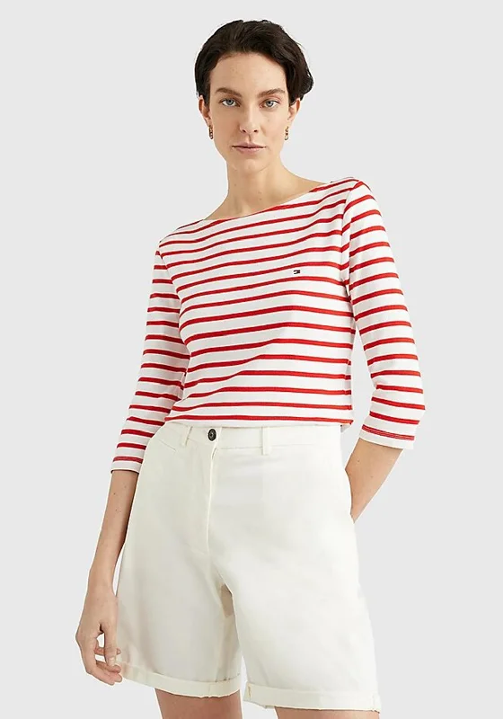 Tommy Hilfiger Womens Striped Boat Neck T-Shirt, Red-- Machine Wash Dry Clean Hand Wash Tommy Hilfiger Womens Striped Boat Neck T-Shirt, Red-- Machine Wash Dry Clean Hand Wash