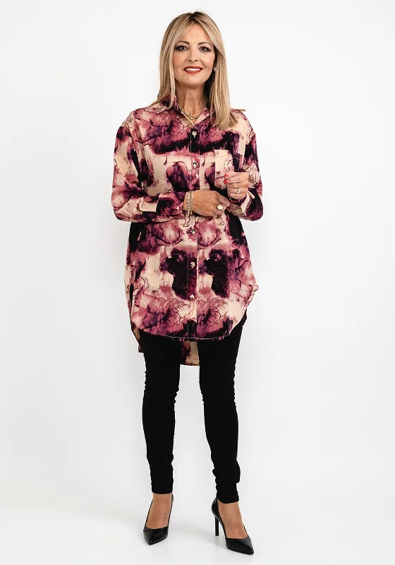 Seventy1 Printed Long Oversize Tunic Shirt, Pink Multi-- Notch Collar Peter Pan Collar Cowl Neck Seventy1 Printed Long Oversize Tunic Shirt, Pink Multi-- Notch Collar Peter Pan Collar Cowl Neck