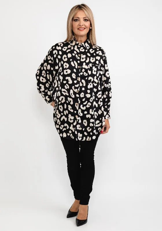 Seventy1 Animal Print Long Oversize Tunic Shirt, Black & Cream-- Knit Fabric Woven Fabric Fleece Fabric Seventy1 Animal Print Long Oversize Tunic Shirt, Black & Cream-- Knit Fabric Woven Fabric Fleece Fabric
