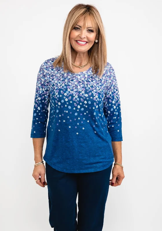Olsen Dainty Floral Scatter T-Shirt, Blue Multi-- Houndstooth Herringbone Solid