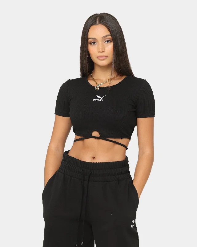 Puma Women's Classics Ribbed T-Shirt Black-- Iron Safe Non-Iron Wrinkle Free