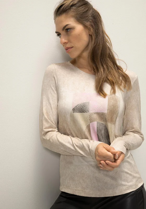 Bianca Dami Long Sleeve T-Shirt, Sand Melange-- Hooded Caped Shawl Collar