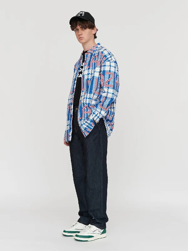 Checked Out Oversized Shirt-- Graphic T-Shirt Round Neck Polyester