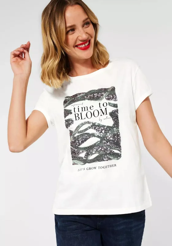 Street One Artwork Sequin T- Shirt, Off White-- Print Jacquard Patchwork