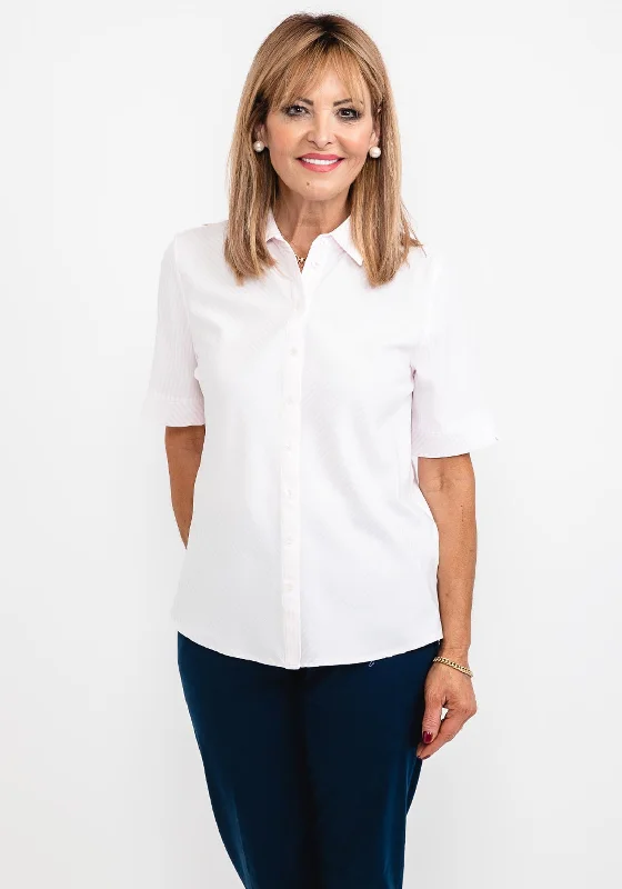 ERFO Striped Short Sleeve Light Shirt, Pink-- Silk Blend Satin Velvet