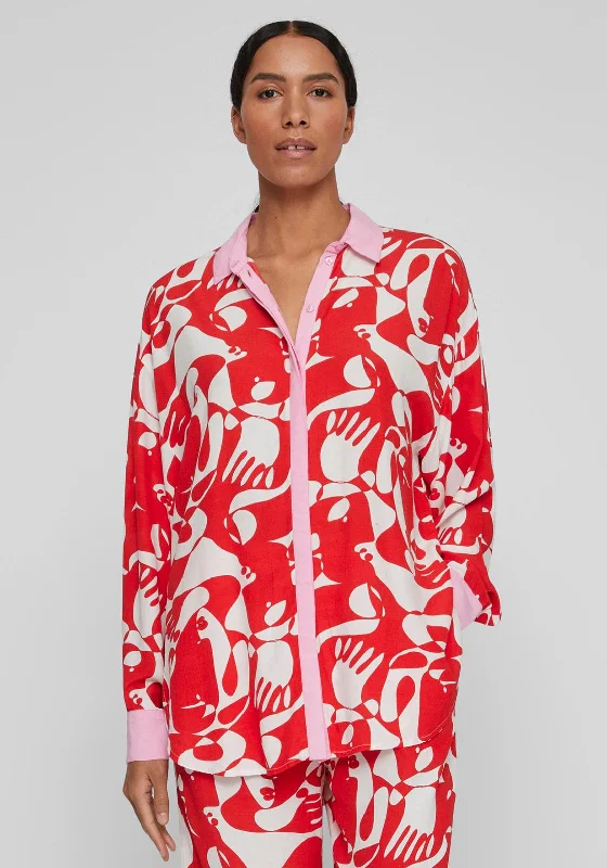 Vila Kikki Print Long Shirt, Flame Scarlet-- Knit Fabric Woven Fabric Fleece Fabric