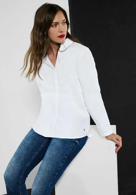 Street One Half Button Shirt, White-- Graphic Embroidered Appliqued