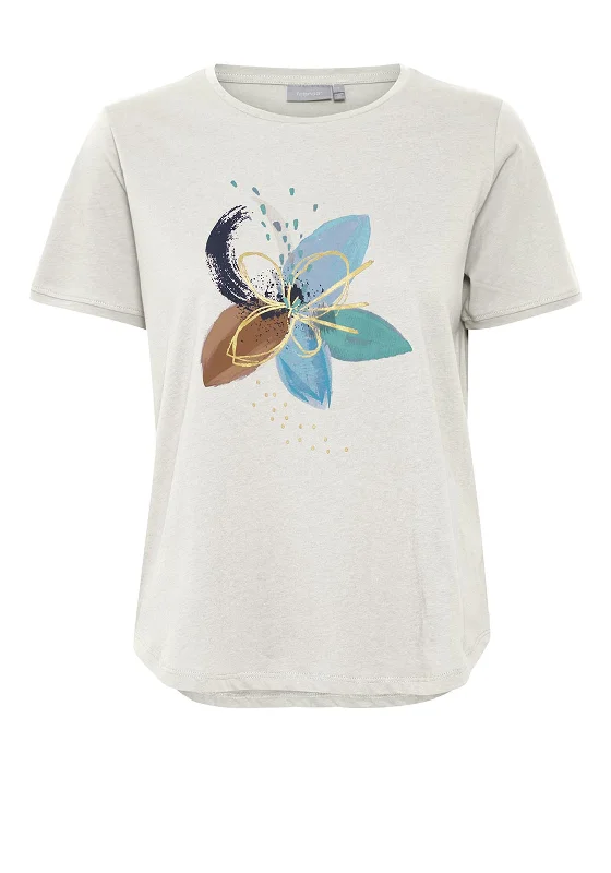 Fransa Lily Graphic T-Shirt, Cream-- Zippered Front Buttoned Front Snap Front