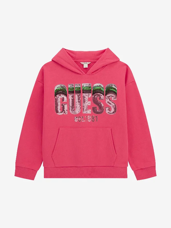 Girls Logo Hoodie in Pink Hoodie with Stripes Bold Sporty