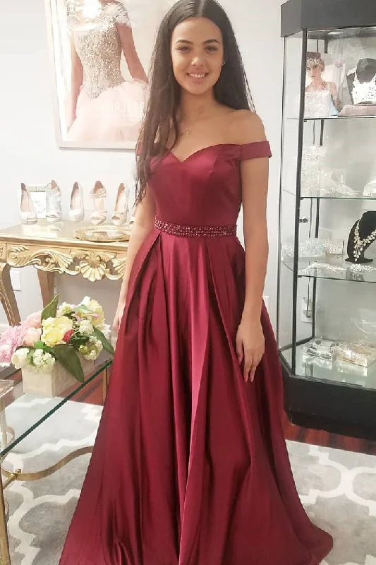 Elegant Off the Shoulder Burgundy Long Prom Dress Party Dress Tunics Running lightweight Elegant Off the Shoulder Burgundy Long Prom Dress Party Dress Tunics Running lightweight