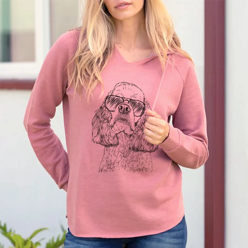 Aviator Bailey the American Cocker Spaniel - Cali Wave Hooded Sweatshirt Hoodie with Distressed Vintage Worn Aviator Bailey the American Cocker Spaniel - Cali Wave Hooded Sweatshirt Hoodie with Distressed Vintage Worn