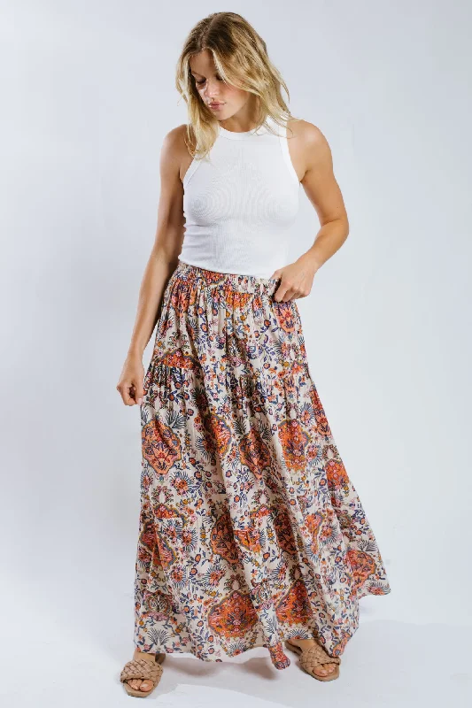 Adil Tiered Maxi Skirt pleated skirt texture