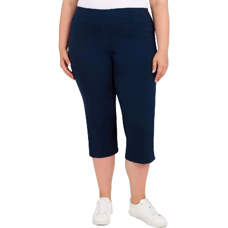 Hearts of Palm Womens Plus Solid Pull On Capri Pants Soft Cotton Pants