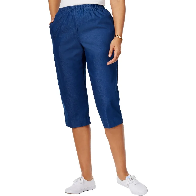 Alfred Dunner Womens Petites High Rise Heathered Capri Pants Comfy Athletic Pants