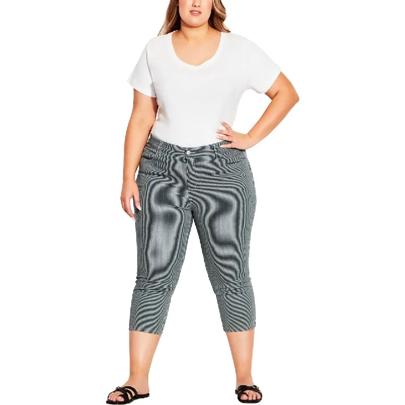 Avenue Womens High Rise Striped Capri Pants Classic Pleated Pants