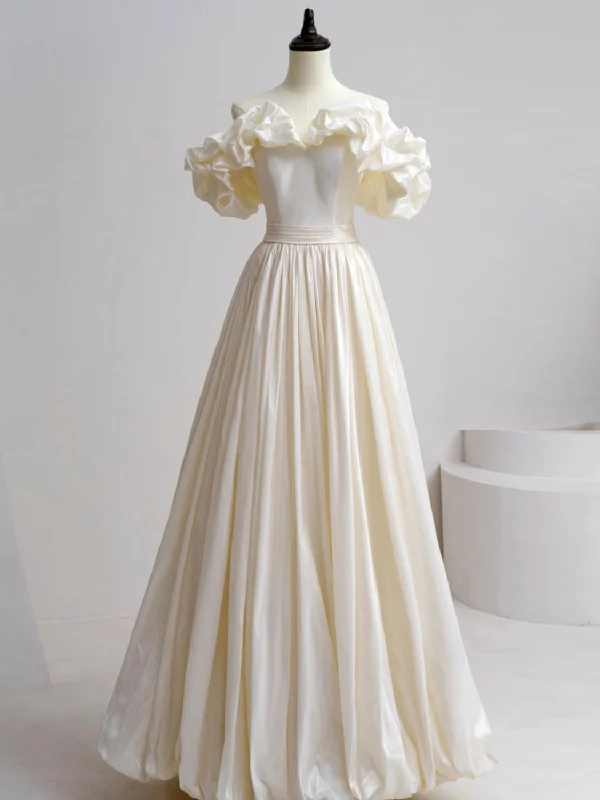 A-Line Off Shoulder Beige Taffeta Long Prom Dresses, Beige Formal Evening Dress Tunics Solid Classic A-Line Off Shoulder Beige Taffeta Long Prom Dresses, Beige Formal Evening Dress Tunics Solid Classic