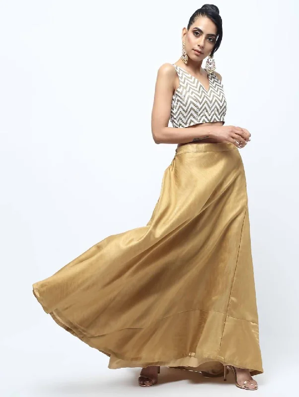 Women's Golden Silk Blend Skirt - Cheera slim fit skirt