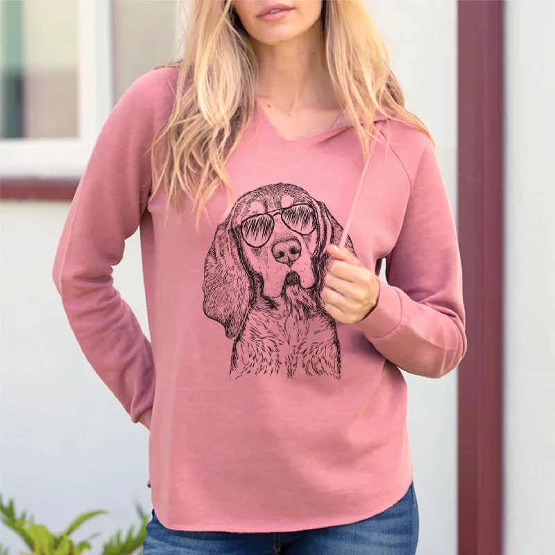 Aviator Huck the Bluetick Coonhound - Cali Wave Hooded Sweatshirt Hoodie with Hem Elastic Stretchable Comfortable Aviator Huck the Bluetick Coonhound - Cali Wave Hooded Sweatshirt Hoodie with Hem Elastic Stretchable Comfortable